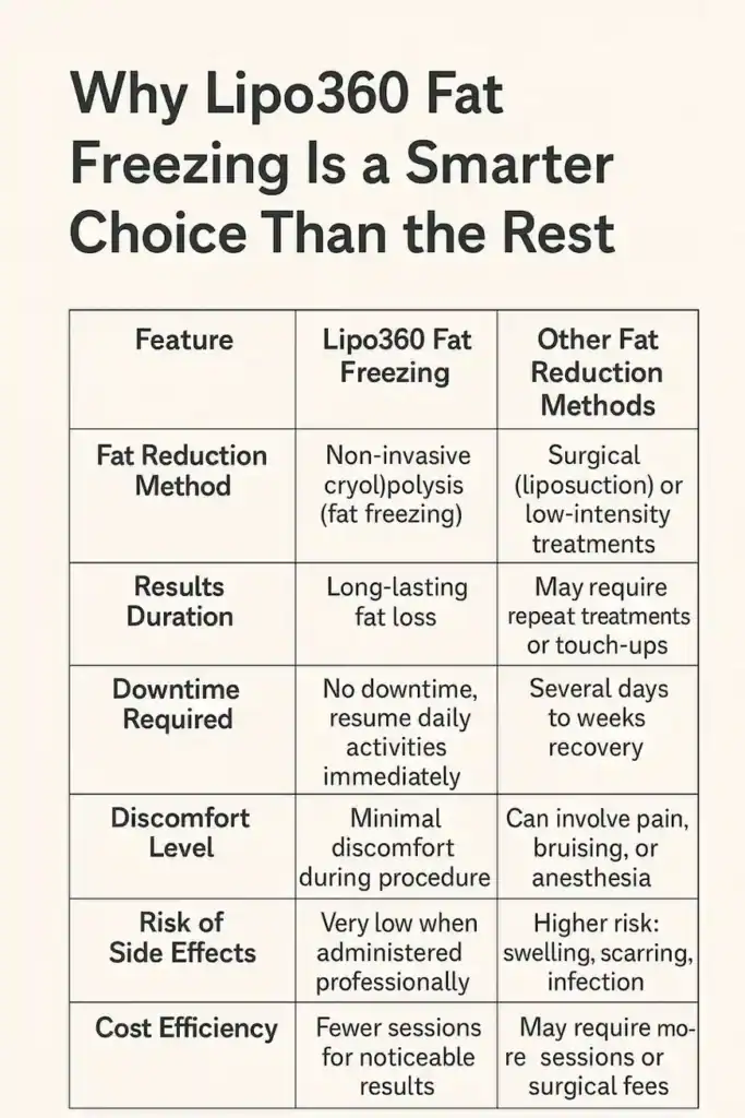 Is it possible to permanently freeze fat cells? 2 Table showing benefits of fat freezing to remove fat cells Harefield from Lipo 360