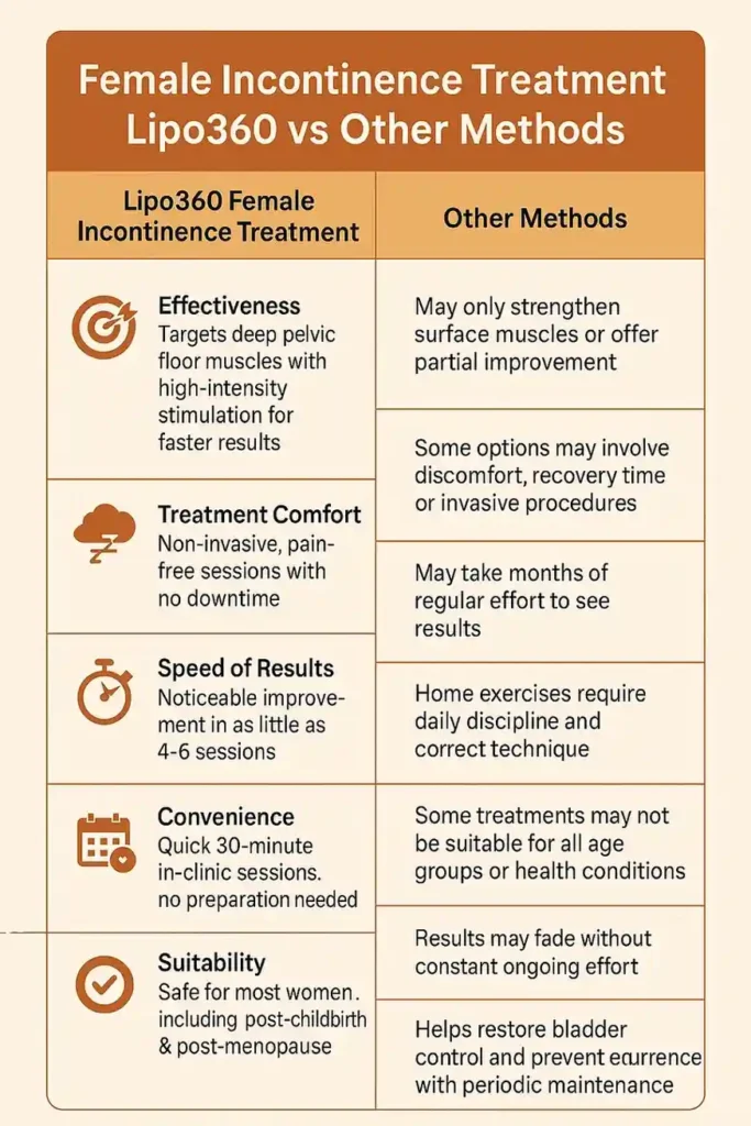 Comprehensive Guide To Female Incontinence Treatment Options 1 Table showing benefits of incontinence treatment Harefield