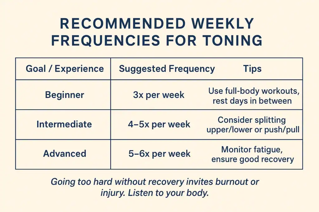 Achieving the Perfect Tone: How Often Should You Exercise for Results? 2 Graphic to show how often you should do exercise to help with toning Harefield